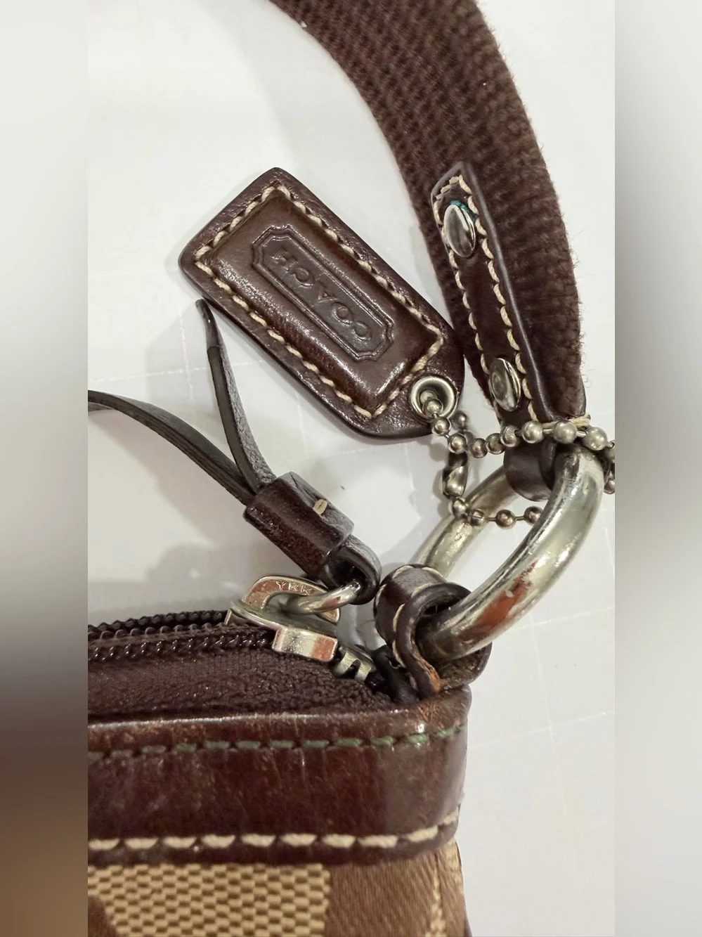 Coach Tan and Dark Brown Signature Stripe Messenger Bag